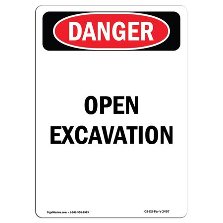SIGNMISSION OSHA Danger Sign, Open Excavation, 24in X 18in Decal, 18" W, 24" H, Portrait, Open Excavation OS-DS-D-1824-V-2497